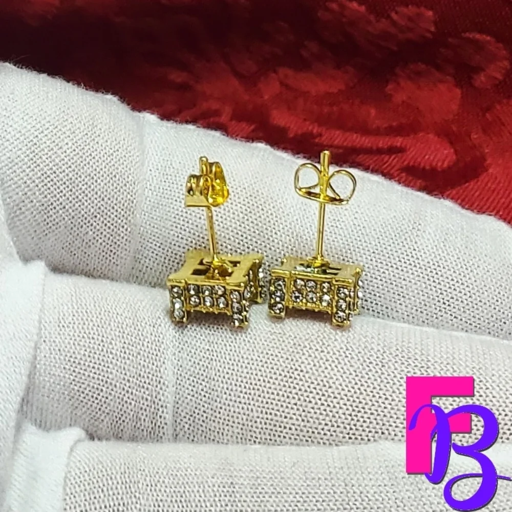 14K Mens Micropave Square Earrings